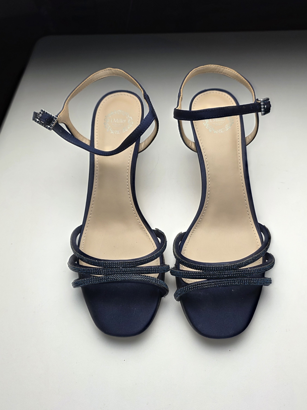 Elegant Navy Strappy Ankle‑Buckle Heels